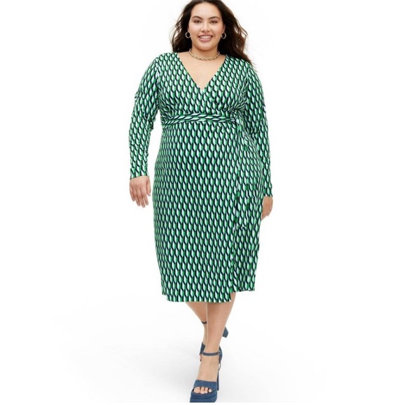 Diane Von Furstenberg DVF x Target L/S Midi Arrow Geo Green Wrap Dress XXL - Picture 1 of 5